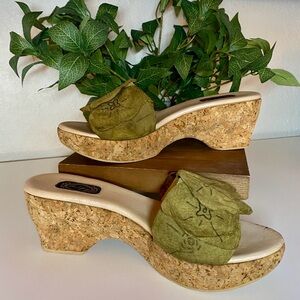 Salpy 8.5 Green Floral Cork Sandals Shoes